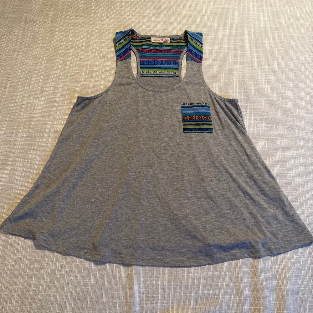 Altard State Womens Gray Racerback Tank Top Woven Contrast Pocket AT151340 Large